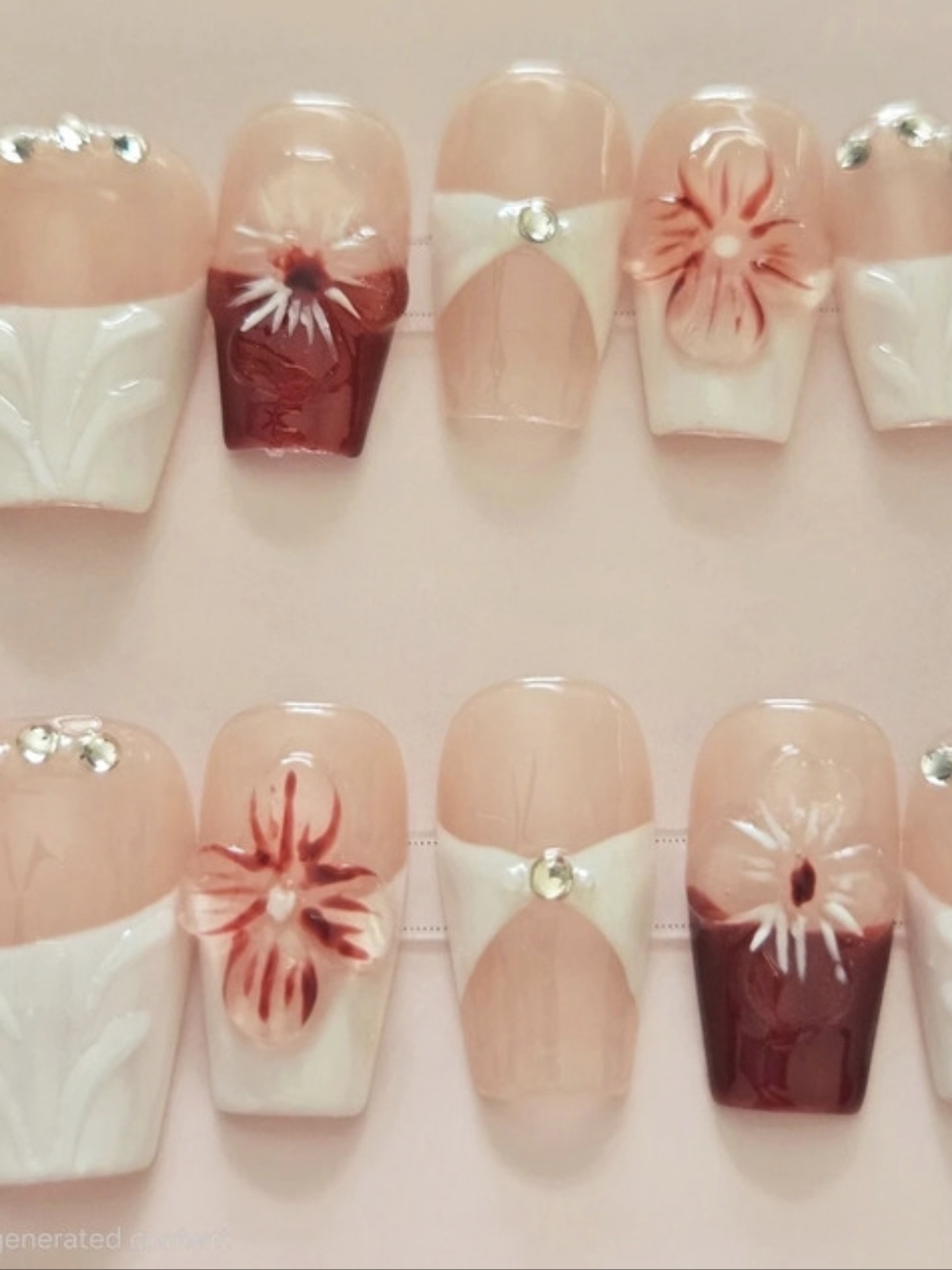 Floral Pink & White Press-On Nails NWT